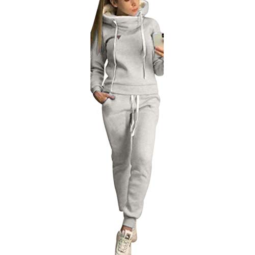 Damen Sportanzug Set Trainingsanzug Jogging Anzug, 2 Stück Frauen Freizeitanzug Fitnessanzug mit Warm Gefüttert Langarm Kapuzenpullover Sweatshirt mit Lange Hose, Winter Herbst Sportswear Set Grau M von N/X