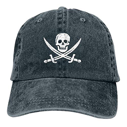 Erwachsene Kappe,Pirate Jolly Roger Distressed Baseball Cap Verstellbare Denim Truck Cap Adult Schwarz Snapback Casquette Fashion Plain Summer Novel Strapback von N / A