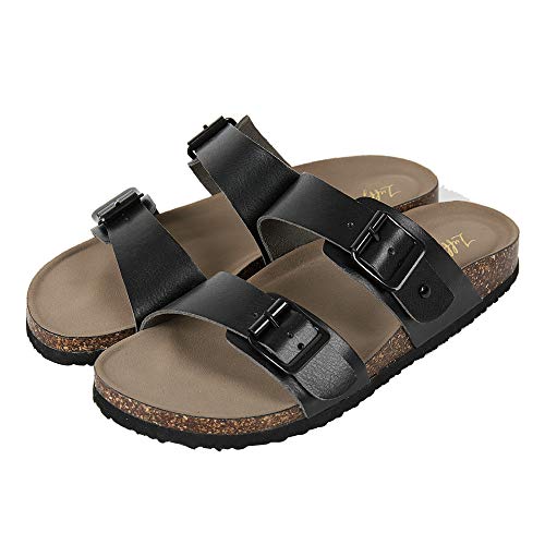 HEVA Damen-Sandalen mit Gleitsohle, Kork-Fußbett, verstellbar, flach, Schwarz (Schwarz A), 38 EU von N / A