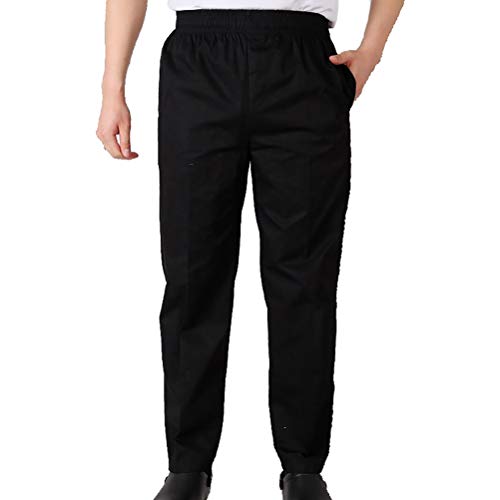 N / A Herren Kochhose Gummizug Bundhose Gestreift Bäckerhosen mit Elastische Taille Leichte Arbeitshos - Schwarz | Voll elastisch, 3XL von N / A