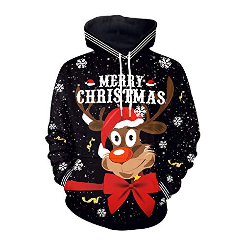 Ugly Christmas Hoodie Weihnacht Pullover Xmas Jumper Ugly Lustige Weihnachtspullover Herren Damen Hässlicher Weihnachtspulli Sweatshirt Kapuzenpullover Rentier Hässliche L von N \ A