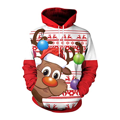 Ugly Christmas Hoodie Weihnacht Pullover Xmas Jumper Ugly Lustige Weihnachtspullover Herren Damen Hässlicher Weihnachtspulli Weihnachts Sweatshirt Kapuzenpullover Weihnachten Rentier Hässliche L von N \ A