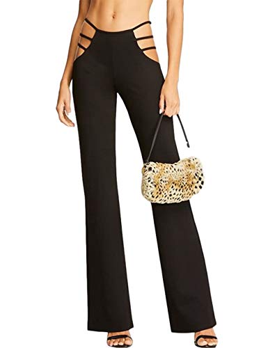 N / D Frauen schneiden Yoga-Hosen aus Elastic Waist Flare Bootleg Work Long Pants Bottom Hosen (Black, S) von N / D