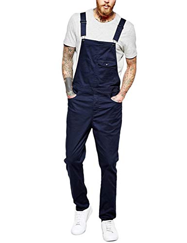 N / D Herren Latzhose Slim Fit Denim Ripped Distressed Jumpsuit mit Tasche Hose Jeans mit Tasche Gr. 34-37, blau von N / D