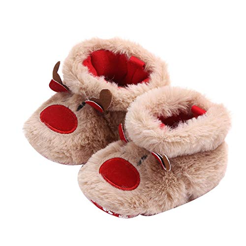 N / D Winter Baby Girl Warm halten Schuhe Weihnachten Elk First Walkers Anti-Rutsch Neugeborene Kleinkind Baby Schuhe Schneeschuhe Schuhe (Red , 6-12m ) von N / D