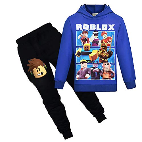 N /A Roblox Kapuzenpullover Jungen Hoodies Kinder Spiel Outfits Karikatur Charaktere Pullover Baumwolle Mädchen Hosen Kleidung Sets (Blue, 11-12years) von N /A