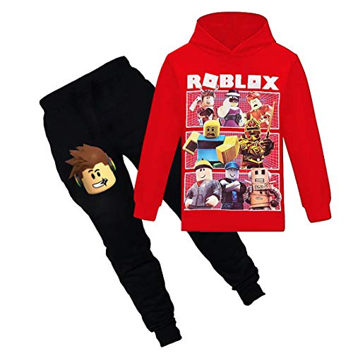 N /A Roblox Kapuzenpullover Jungen Hoodies Kinder Spiel Outfits Karikatur Charaktere Pullover Baumwolle Mädchen Hosen Kleidung Sets (red, 9-10years) von N /A