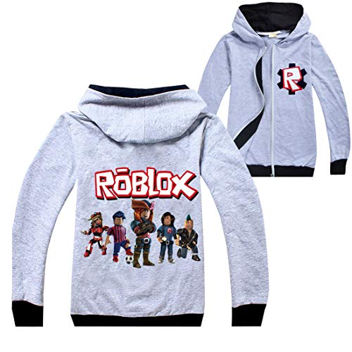 Roblox Jacke Jungen Reißverschluss Pullover Teen Hoodie Mädchen Langarm T-Shirt Baumwolle Herbst Sport Tops Laufbekleidung, Grau, 110 von N /A