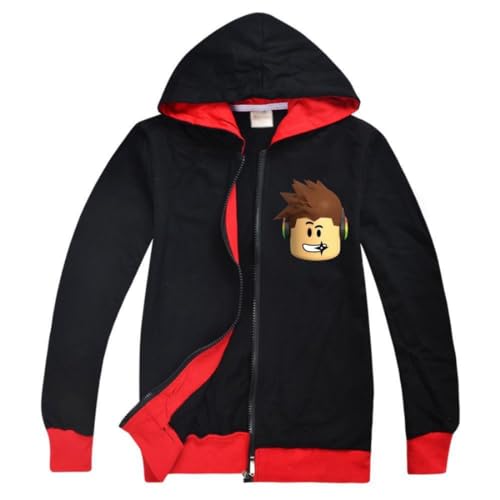 Roblox Jacke für Jungen, Reißverschluss, Pullover, Teenager, Kapuzenpullover, Mädchen, Langarm-T-Shirt, Baumwolle, Herbst, Sport, Tops, Laufkleidung, Schwarz3, 7-8 Years von N /A
