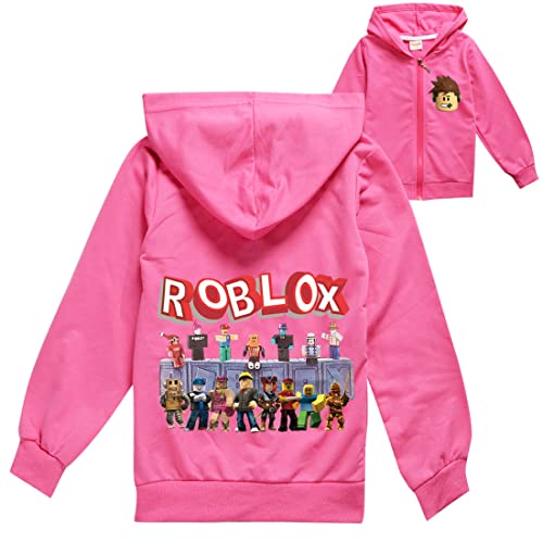 Roblox Jacke Jungen Reißverschluss Pullover Teen Hoodie Mädchen Langarm T-Shirt Baumwolle Herbst Sport Tops Laufbekleidung, rose1, 7-8 Jahre von N /A