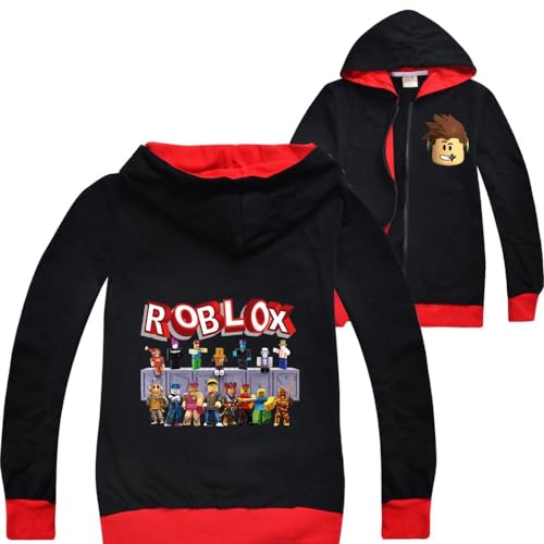 Roblox Jacke Jungen Reißverschluss Pullover Teen Hoodie Mädchen Langarm T-Shirt Baumwolle Herbst Sport Tops Laufbekleidung, schwarz 1, 104 von N /A