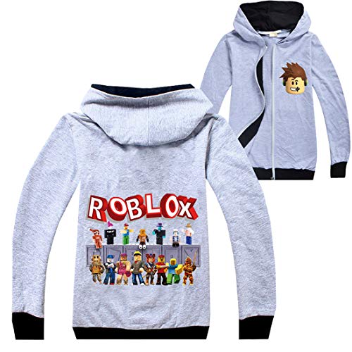 Roblox Jacke Jungen Reißverschluss Pullover Teen Hoodie Mädchen Langarm T-Shirt Baumwolle Herbst Sport Tops Laufbekleidung, Grau (1), 146 von N /A