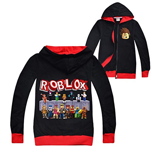 Roblox Jacke Jungen Reißverschluss Pullover Teen Hoodie Mädchen Langarm T-Shirt Baumwolle Herbst Sport Tops Laufbekleidung, schwarz 1, 7-8 Jahre von N /A