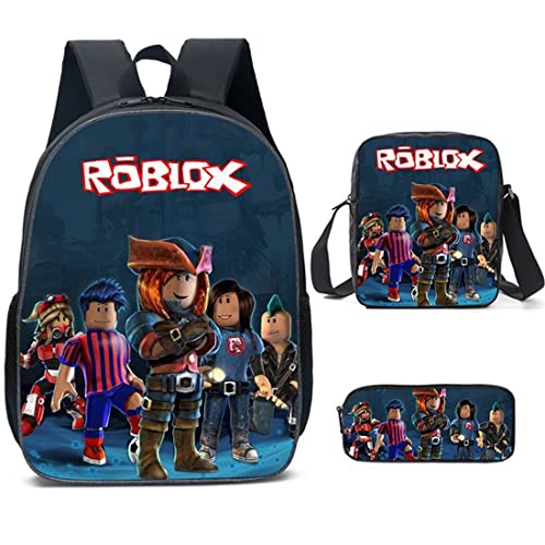 Jungen Roblox Rucksack mit Lunchbox & Federmäppchen, Mädchen Schüler Büchertasche Kinder Schulrucksack Laptop Rucksack Teens Spiel Reisetasche, Stil 2, 27*17*40 von N /A