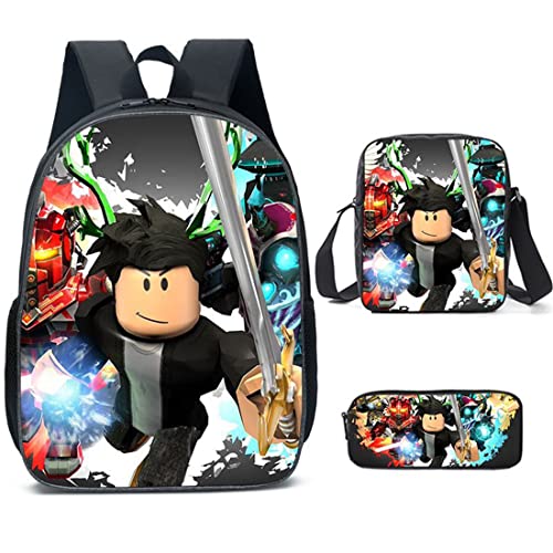 Jungen Roblox Rucksack mit Lunchbox & Federmäppchen, Mädchen Schüler Büchertasche Kinder Schulrucksack Laptop Rucksack Teens Spiel Reisetasche, Stil 3, 27*17*40 von N /A