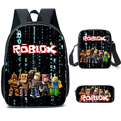 Jungen Roblox Rucksack mit Lunchbox & Federmäppchen, Mädchen Schüler Büchertasche Kinder Schulrucksack Laptop Rucksack Teens Spiel Reisetasche, Stil 6, 27*17*40 von N /A