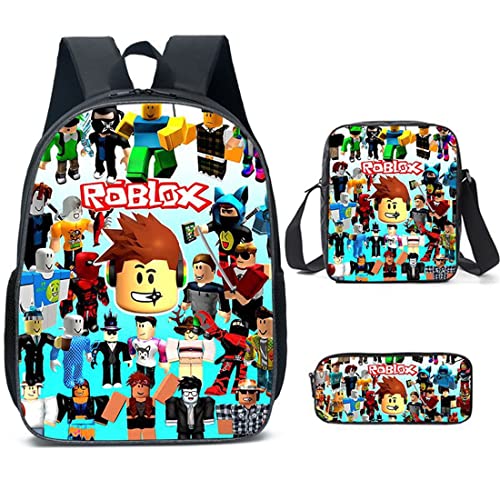 Jungen Roblox Rucksack mit Lunchbox & Federmäppchen, Mädchen Schüler Büchertasche Kinder Schulrucksack Laptop Rucksack Teens Spiel Reisetasche, Stil 8, 27*17*40 von N /A