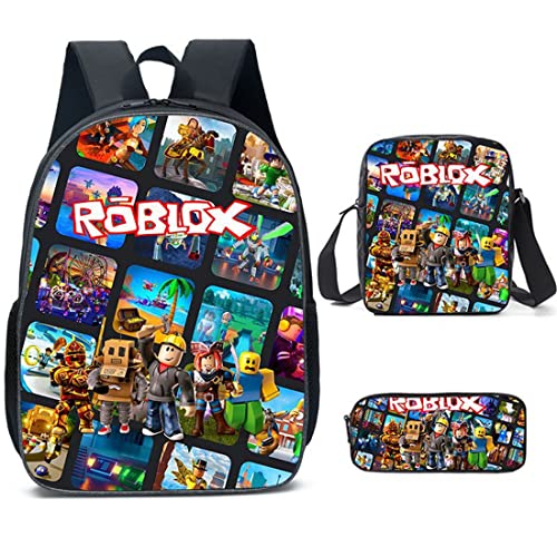 Jungen Roblox Rucksack mit Lunchbox & Federmäppchen, Mädchen Schüler Büchertasche Kinder Schulrucksack Laptop Rucksack Teens Spiel Reisetasche, stil 4, 27*17*40 von N /A