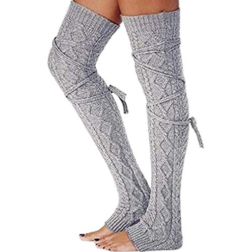 N /C Damen Cable Knitted High Boot Socken Winter Extra Lange Overknee Strümpfe Beinlinge (Hellgrau, Einheitsgröße) von N /C