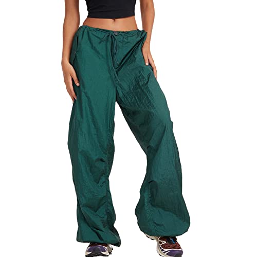 N /D Damen Baggy Cargohose Kordelzug Casual Loose Wide Leg Hip Hop Jogginghose Streetwear, Dunkelgrün, S von N /D