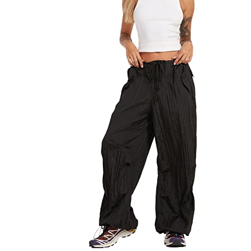 N /D Damen Baggy Cargohose Kordelzug Casual Loose Wide Leg Hip Hop Jogginghose Streetwear, Solides Schwarz, L von N /D