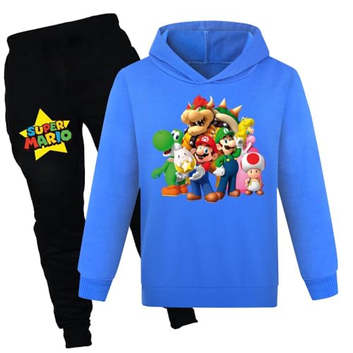 Super Mario Hoodie Cartoon Spiel Baby Mädchen Jungen Freizeit Kleidung Sets Kinder Sweatshirt Nachtwäsche Pyjamas Kleidung 2-12Y, blau2, 146 von N /D