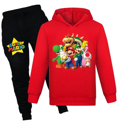 Super Mario Hoodie Cartoon Spiel Baby Mädchen Jungen Freizeit Kleidung Sets Kinder Sweatshirt Nachtwäsche Pyjamas Kleidung 2-12Y, rot (2), 7-8 Jahre von N /D