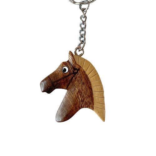 JA Horse - Holz Schlüsselanhänger Pferd Pferdchen Pony Reiten Tier handgemacht (Kleiner brauner Pferdekopf) von N A