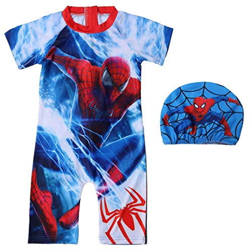Mädchen Bademode Spiderman Badeanzug Jungen Schwimmanzug All in One mit Cap Beach Sunsuit Gr. 4-5 Jahre, 0353 von N A