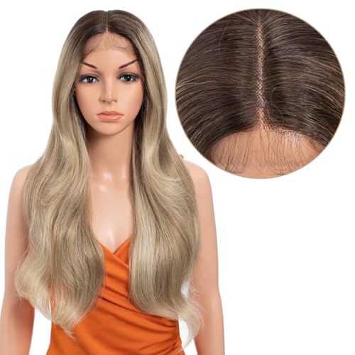 Highlight Lace Front Perücken Synthetischer Körper Wave Wear 13x4x1 T-Teil Spitze 24 Zoll vorgezupfte HD Leimlose Ombre Lace Front Perücke für schwarze Frauen TATHL 10A/6C/24J von N BLE STAR