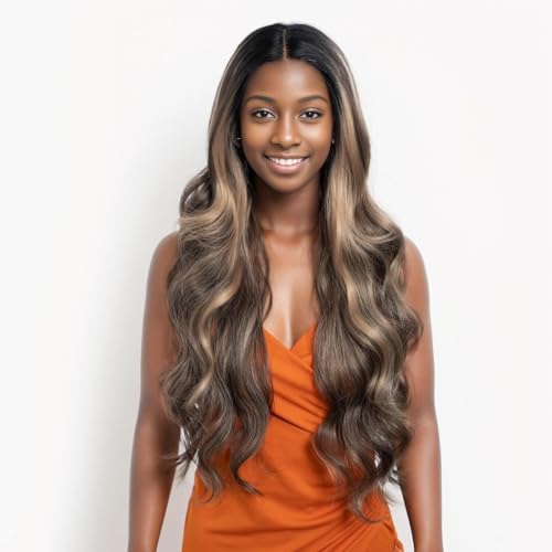 Körper Welle Perücke Spitze Front Perücke vorgezupft Ready-to-Wear HD Klebstofflose 13X5X1 Synthetische Spitze Front Perücken für Frauen 180 Dichte 30 Zoll synthetische Perücke(NTPDHL 1B/8/26R) von N BLE STAR