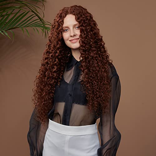 NOBLE STAR Lange lockige Spitze Front Perücken 30 Zoll Mittelteil HD Lace Front Perücken mit Babyhaar Super weiche Bio-Haar-Synthetikperücken für Frauen 130% Dichte (braune Farbe) von N BLE STAR