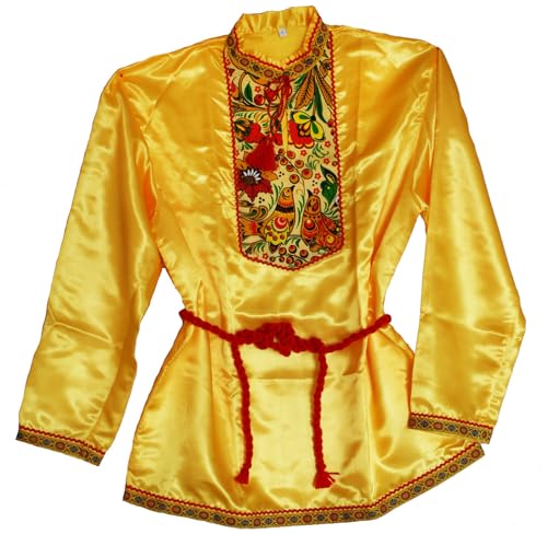 Fashion Herren Hemd Bekleidung Kosakenhemd glänzend Langarm Freizeithend Fasching Gelb von N_FROMM