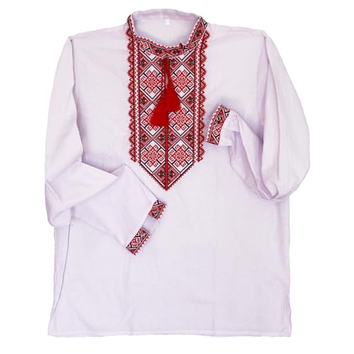 N_FROMM Freizeithemd Herren ukrainisches gesticktes Hemd Vyshyvanka Männertracht Baumwolle Weiß (L) von N_FROMM