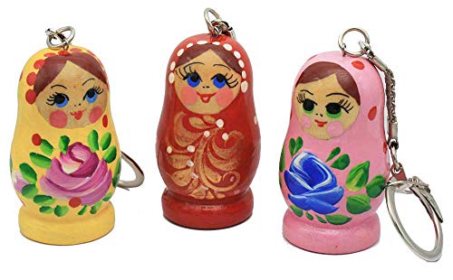 Schlüsselanhänger drei Stück Matroschka Babuschka Figuren Holz Gelb Rot Rosa von N_FROMM