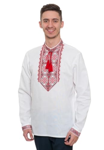N_Fromm Freizeithemd Herren ukrainisches gesticktes Hemd Vyshyvanka Männertracht Baumwolle Weiß Größe XXXL (ukrainischer Größe 58) von N_Fromm