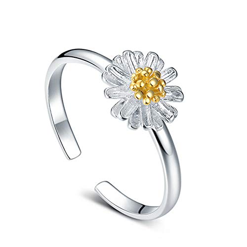 N-K 1 x Damen-Fingerring mit funkelndem Gänseblümchen-Motiv, Verlobungsring, Ehering, Schmuck, bequem und umweltfreundlich, niedlich und beliebt von N-K