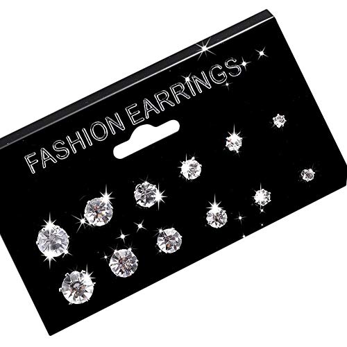 N-K 6 Paar Damen Mädchen Silber Ohrringe Kristall Diamant Glitzernde Ohrstecker Set Schmuck Geburtstag Hochzeitsgeschenk Praktisch und praktischschön von N-K