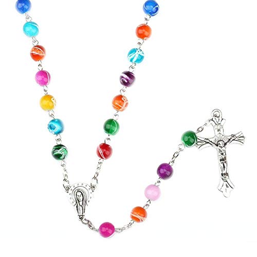 N-K Frauen Glasperlen Kreuz Anhänger Halsketten Rosenkranz Heiligen Halsketten Bunte Stilvolle und Beliebte Fashion von N-K