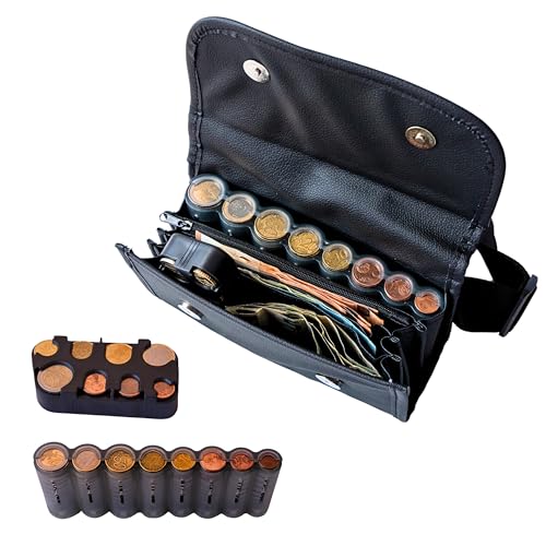 Münzhalter aus Leder mit Organizer für Münzen und Banknoten, Magnetverschluss, mit zusätzlichem Mittelfach, Schwarz , Modisch Münzhalter aus Leder mit Organizer für Münzen und Banknoten, Magnetverschluss, mit zusätzlichem Mittelfach, Schwarz , Modisch von N NUEVAS IDEAS