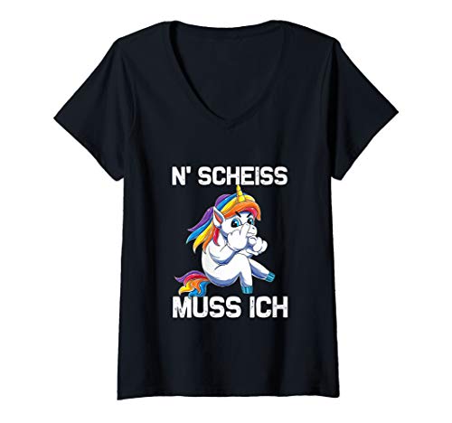Damen N' Scheiss muss ich Lustiger Einhorn Spruch Frauen Unicorn T-Shirt mit V-Ausschnitt von N' Scheiss Muss Ich Einhorn Shop