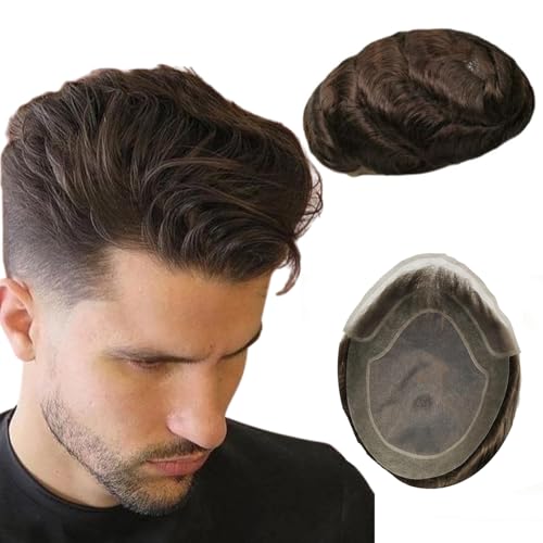 NLW 100% europäisches echtes menschliches Haar Männer Spitzenhaar System feine französische Spitze mit PU um 25mm Locke menschliches Haar 10x8" Basis #2 Deep Brown von N.L.W.