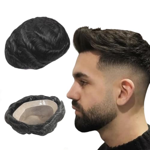 NLW Echthaar Toupet für Männer Feines Mono Zentrum mit Poly um 10mm Afro Locken Haar Ersatz System Natürliches Echthaar Stück für Männer 9 * 7 von N.L.W.