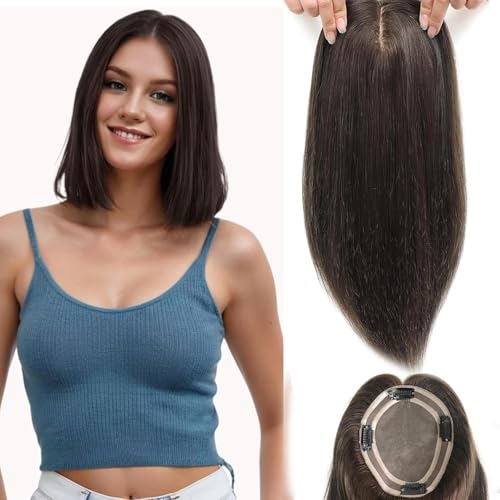 NLW Human Hair Topper 6x5inch Haut Kopfhaut Haarteile für Frauen Haar Topper mit Clips für Frauen Länge 12 inch (Deep Brown) von N.L.W.
