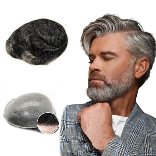 NLW Toupee for Men 0.04 Thin Skin Double Knots 25mm Curl Hairpiece 100% Human Hair System for men wigs Men's Toupee Durable Men's Toupee Real Hair Base Size 8x10 Inch 120% Density #1B40 von N.L.W.