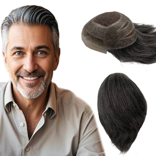 NLW Toupet Echthaar Männer 0.04 mm Thin Skin PU with Lace Toupet Herrenperücken 8 * 10 Base Herren Echthaar perücke 110% Density (#1B60) von N.L.W.