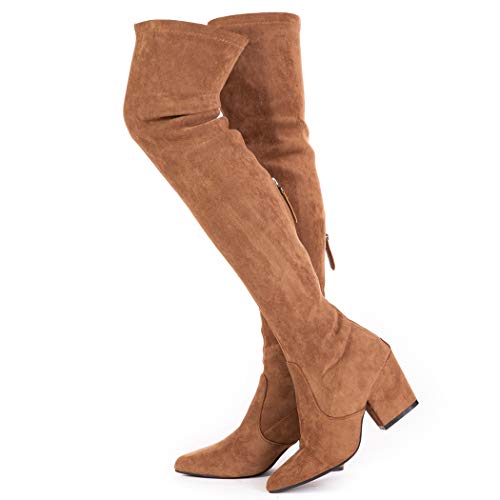 Damenstiefel Winter Overknee Lange Stiefel Mode Stiefel Absätze Herbst Qualität Wildleder Komfort Quadratische Absätze US-Größe, Brown 3"heel, 39 EU von N.N.G