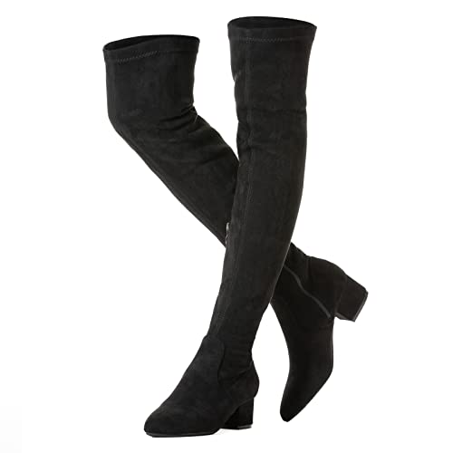 N.N.G Damen Overknee-Stiefel, Wildleder, spitzer Zehenbereich, Chuck Heels, bequem, elastische Öffnung, Schwarz, 5,1 cm., 38 EU von N.N.G