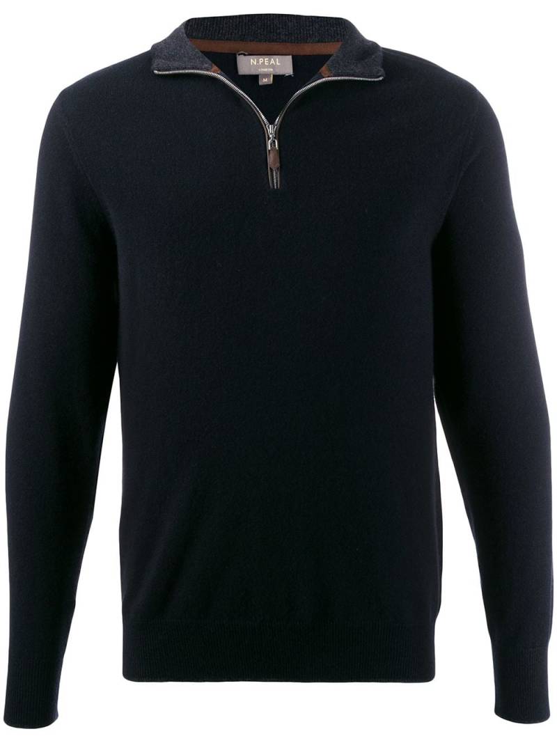 N.Peal Carnaby Pullover mit kurzem Reißverschluss - Schwarz von N.Peal