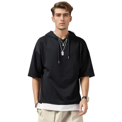 KENAIJING Herren T-Shirt mit Kapuze T Shirt Hoodie Pullover Sweatshirt (Schwarz, 4XL) von KENAIJING